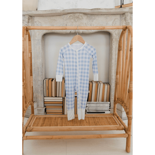 Zippered Romper in Blue Gingham