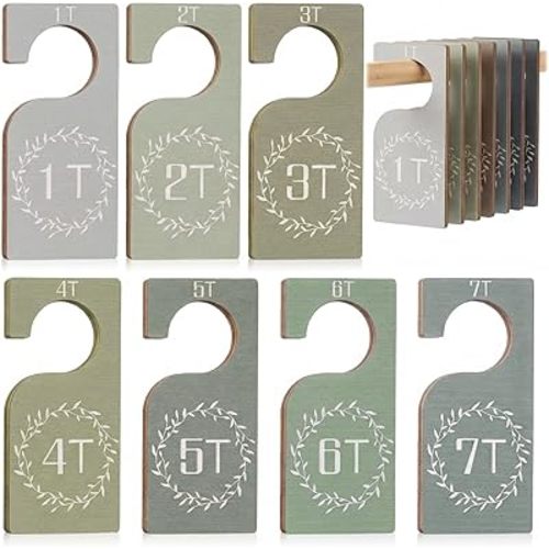 Patelai 7 Pcs Wooden Baby Closet Dividers for Clothes Organizer 1T to 7T Hanger Closet Dividers Nursery Organization for Home Baby Kids Newborn Infant Clothes (Green)