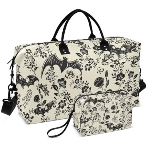 Goth Bat Quilted Travel Bags Weekender Duffle Bags With Toiletry Bag Carry on Overnight Duffels Yoga Gym Bag for Airplanes Business Sports