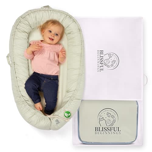 Blissful Beginnings Organic Baby Lounger with Travel Bag- Adjustable Lounger for 12-24 Months Babies - Breathable & Portable Infant Lounger Pillow, Newborn Essentials Baby Nest Lounger