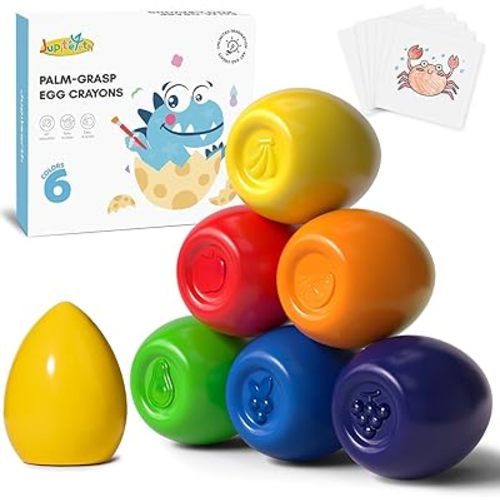 6 Colors Egg Crayons for kids, Palm-Grasp Non Toxic Jumbo Washable Crayons for Kids, Fat Brain Toys for Art Supplies and Perfect Gifts for Boys and Girls
