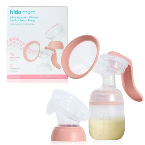 Frida Mom 2-in-1 Manual + Silicone Suction Breast Pump - 5oz: Wearable, Includes Connector Valves