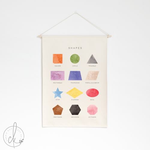 Shapes Learning Chart | Dowel Rod Canvas | Classroom Decor | Homeschool Decor | Playroom Wall Decor | Kids Room Decor