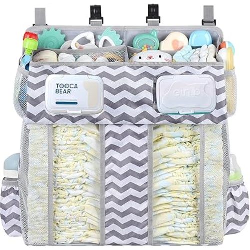 Accmor Changing Table Diaper Organizer, Hanging Diaper Caddy Organizer Stacker for Cribs Changing Table Playard Wall Baby Essentials Storage, Stripe