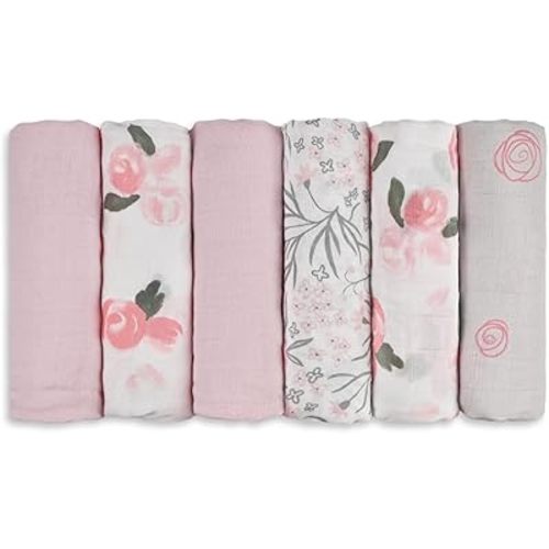 Muslin Baby Burp Cloths, Large 27 x 27 Inches Burping Cloths for Newborn Girls Boys, 6 Pack Baby Burp Rags Towel and Washcloths for Infant (Gentle Colors)