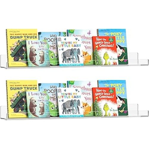 HBlife 36 Inches Floating Shelves Wall Mounted Clear Acrylic Shelves for Figures, Invisible Floating Bookshelf for Kids and Nursery, 2 Pack (5MM Thick)
