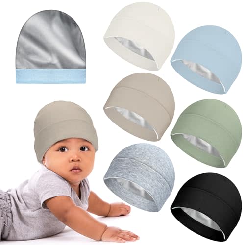 Cotwinter 6 Pcs Satin Lined Baby Newborn Hats Silk Satin Lined Beanie Toddler Hat for Hospital Infant Girls Boys 0-6 Months