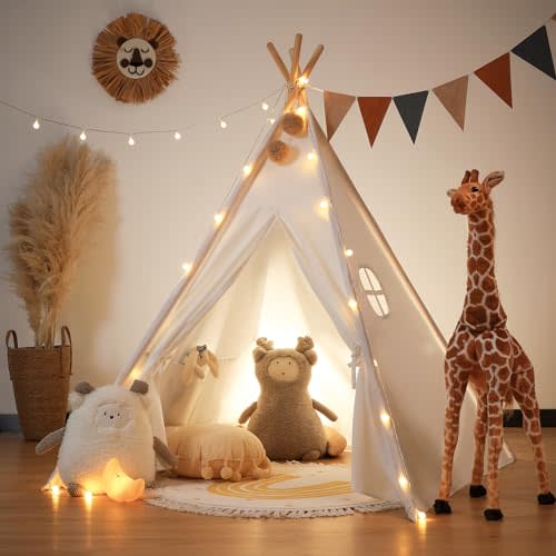 besrey Teepee Tent, Kids Play Tent with String Lights and Banner, Teepee Tent for Kids, Toddler Indoor Outdoor Playhouse, Large Teepee for Boys and Girls, Perfect Kid’s Gift
