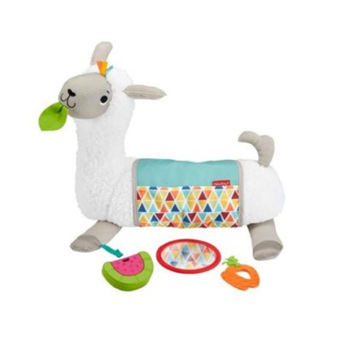 Fisher-Price Baby Toy Grow-with-Me Tummy Time Llama Plush with Rattle, Mirror & Teether for Sensory Play