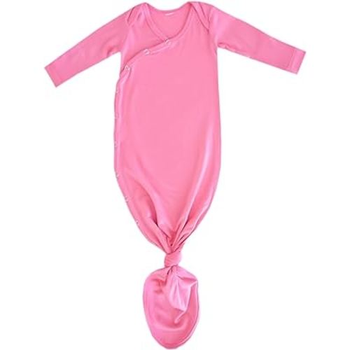 Copper Pearl Baby Gown - Knotted Newborn Sleepers for Baby Boy and Girl, Soft Stretchy Long Sleeve Infant Gowns with Bottom Tie and Hand Mittens, Perfect Hospital Coming Home Outfit (Flamingo)