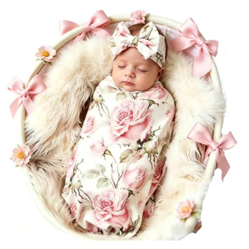 Galabloomer Newborn Receiving Blanket Headband Set Baby Flower Swaddle