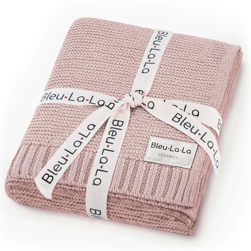 Bleu La La Organic Receiving Swaddle Blanket for Girls - 100% Luxury Organic Cotton Soft Knit Warm Cozy Cuddle Stroller Crib Blanket for Newborns Infants & Toddlers (0-2Yrs - Blush Pink)