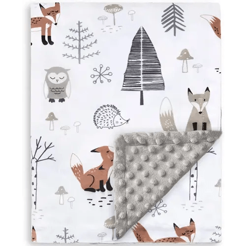 HOMRITAR Baby Blanket for Boys Girls Soft Plush Minky Blanket with Double Layer Dotted Backing for Toddler with Forest Foxes Multicolor Printed 30 x 40 Inch(75x100cm)