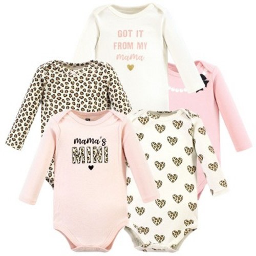 Hudson Baby Infant Girl Cotton Long-Sleeve Bodysuits, Leopard Hearts, Newborn