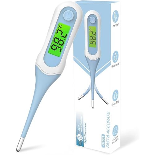 Digital Basal Thermometer for Adults and Kids, 8s Fast Reading, Accurate & Safe Oral Thermometer for Baby with Fever Alarm, °C/°F Switchable, 3 Colors Backlit Medical Rectal Thermometers