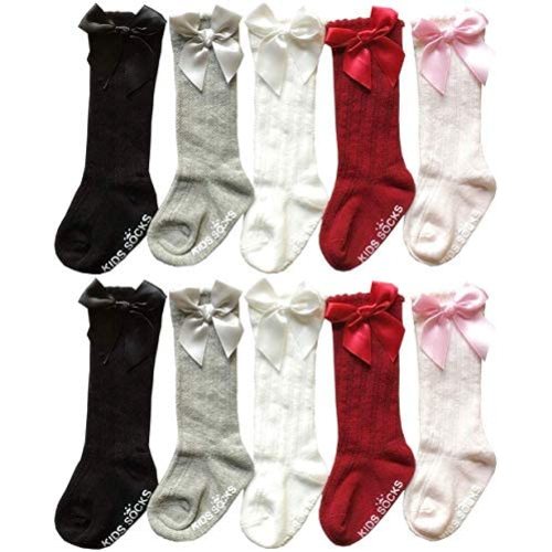 QandSweet Baby Girl Knee-High Socks Toddlers Bow Stockings Newborn Infant Non-Slip Sock