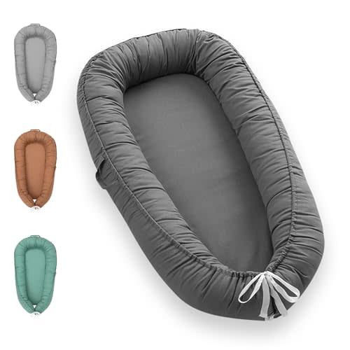 Baby Lounger - Baby Lounger for Newborn, 0-24 Months Baby Nest Breathable & Soft Portable Infant Lounger, Co Sleeper for Baby in Bed Floor Seat, Baby Essentials Gifts for Home and Travel- Dark Grey