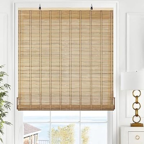 LazBlinds Cordless Bamboo Blinds, Bamboo Roll Up Shades for Windows, Light Filtering Hanging Window Blinds, Bamboo Shades for Patio Indoor/Outdoor Porch - Blinds Size: 30 1/5'' W x 48'' H, Natural