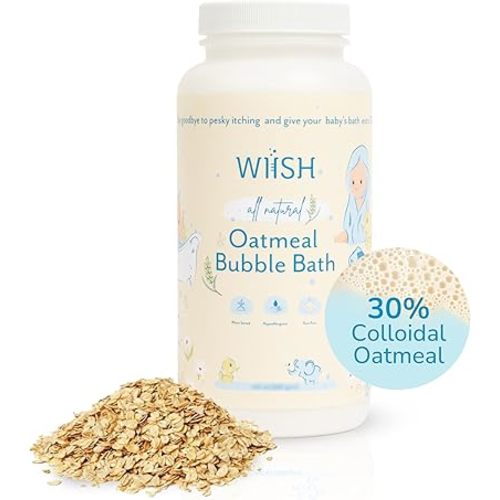 WIISH Baby Oatmeal Bubble Bath - Baby Bubble Bath for Sensitive Skin with 30% Colloidal Oatmeal | Aloe vera powder + Lavender powder Healing Ingredient, soothing Itchiness, Rashes, Dryness 16 oz(260g)