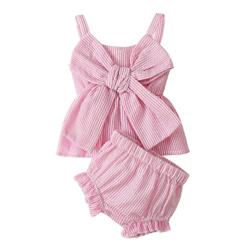 LYSINK Newborn Baby Girl Clothes Stripe Sleeveless Bowknot Tank Top Shorts Set Summer Outfits Cute Baby Clothes Girl 0-18M