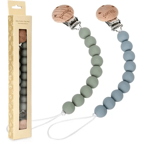 Socub Silicone Baby Pacifier Clip, Pacifier Holder Fit Any Brand Pacifier, BPA Free, Best Newborn Shower Gift for Boy and Girl (Sage, Ether)