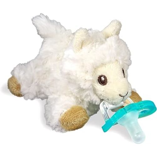 RaZbaby RaZbuddy Stuffed Animal Pacifier Holder for Newborns & Up, Made in The USA, Detachable Orthodontic JollyPop Pacifier, Medical-Grade 100% BPA-Free Silicone, Baby Shower - 0 Months+ (Llama)