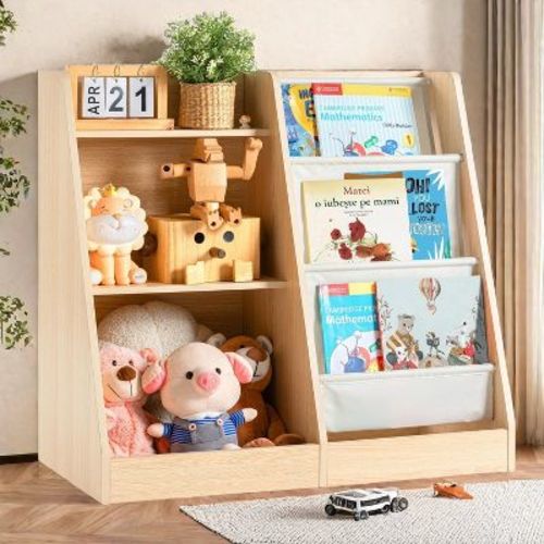 FONTOI Metal/Wood Kids Bookshelf, 3/4 Tier Toddler Bookshelf and Toy Storage Organizer for Kids Room, Bedroom, Living Room, Playroom and Nursery