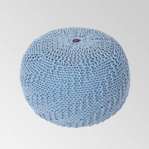 Alwes Knitted Pouf Light Blue - Christopher Knight Home: Artisanal, No Assembly, Cotton Upholstery