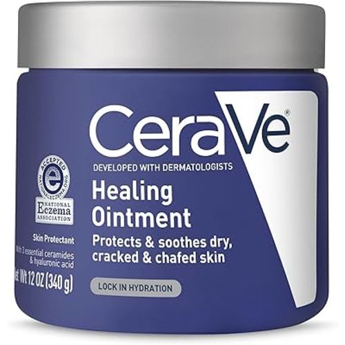 CeraVe Healing Ointment, Hydrating Skin Protectant With Petrolatum, Hyaluronic Acid & Ceramides, Face & Body Skin Barrier Repair For Cracked, Chafed, Dry Skin, Fragrance Free & Lanolin Free, 12 Oz