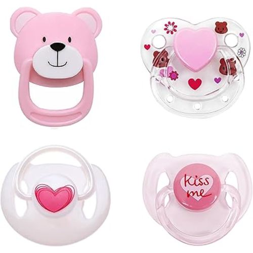 MAREBABY Magnetic Pacifier Set 4 Pcs Pink Reborn Baby Doll Feeding Toy Accessories