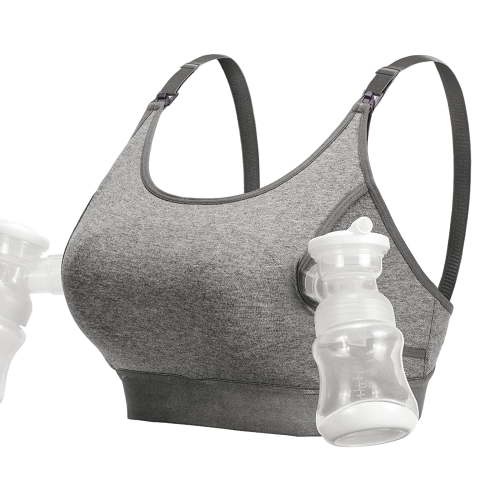 Momcozy Maternity Nursing Bra, Hands Free Pumping Bra, Maternity Breastfeeding Bras Suitable for Breastfeeding-Pumps, Gray Small