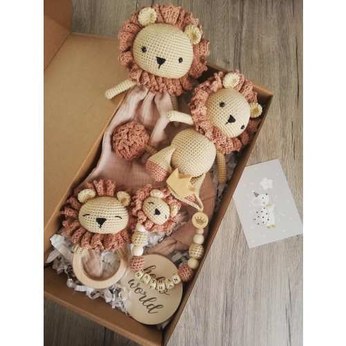 Amigurumi Lion Doll Set, Crocheted Lion Toy, Handmade Lion Doll Set, Amigurumi Lion Rattle, Muslin Sleeping Companion, Personalized Toy