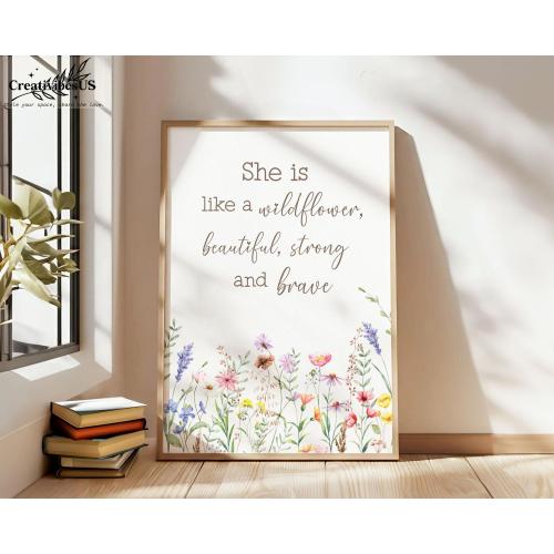 She Is A Wildflower Wall Art, Girl Nursery Prints, Baby Girl Bedroom Decor, Baby Shower Gift, Nursery Wall Art, Kids Affirmation Poster