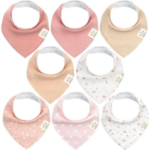 8-Pack Organic Baby Bandana Bibs for Girls - Super Absorbent Triangle Baby Bibs for Drooling and Teething Infant, 100% Cotton Extra Soft for Newborn, Infant 0-36 Months (Butterflies)