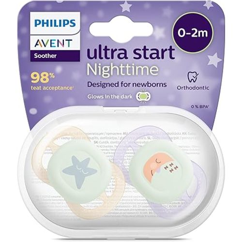 Philips Avent Ultra Start Nighttime Soother Glow, 0-2 Months, 2-Pack