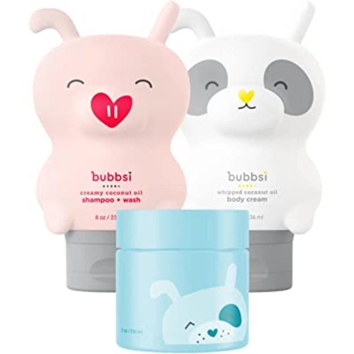 Bubbsi Newborn Starter Set | Coconut Oil Lotion, Shampoo & Body Wash and Oil Balm | Eczema, Dry Skin, Baby Acne, KP | Organic Coconut Oil, Shea Butter, Vitamin E | Light, Natural Scent