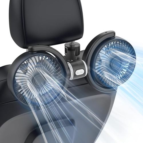 Car Fan USB Powered for Baby: Dual Car Cooling Fans for Backseat 3 Speed Separate Controlled Quiet Brushless Motor 360° Rotatable 5V 2A Rear Seat Air Circulation for Vehicle Van Truck SUV RV(USB Plug)