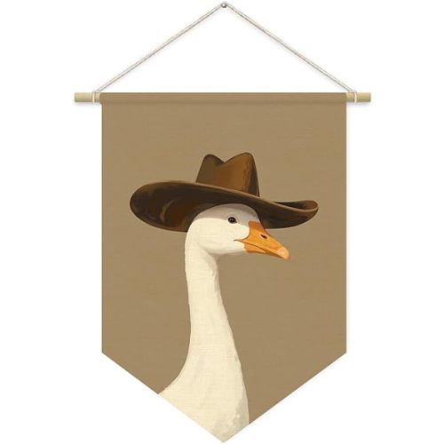 Goose Nursery Decor, Cowboy Goose Wall Art Canvas Banner, Woodland Nursery Decor,Oil Painting Animal for Toddler Room,Cowboy nursery Hanging Pennant Flag Banner, Gift For Baby Girl Boy 15x11in