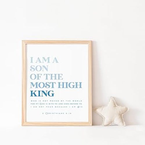 I Am The Son Of A King Print,2 Corinthians 6:18 Scripture Wall Art Men Bible Verse Wall Art Modern Scripture Baby Boy Nursery Art Print Poster,183