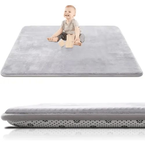Thick Baby Play Mat for Floor,50 x 50 Playpen Mat,Tummy Time Foam Mat,Ultra Soft Support & Plush Feel,Easy Care with Non-Slip Cushioned for Infant,Kids and Toddler Crawling,Grey