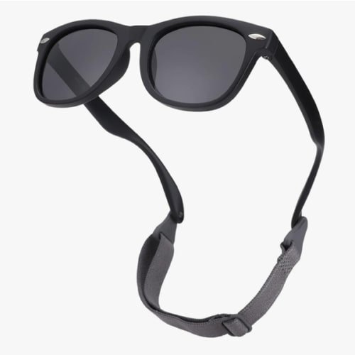 COASION Bendable Flexible Polarized Baby Sunglasses (A2 Matte Black/ Gray) with Strap