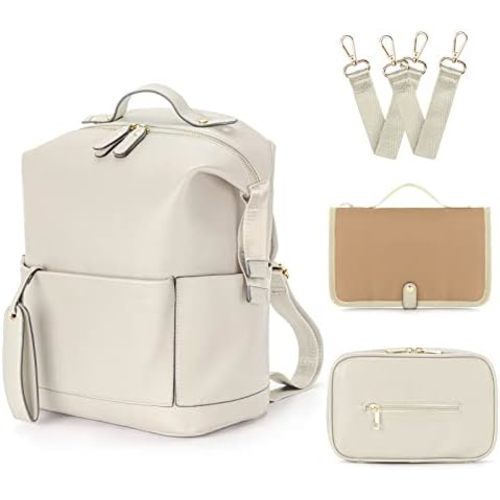 Minsong Diaper Bag Backpack, Waterproof Leather Diaper Bags With Changing Station for Baby, Fashion Nappy Travel Backpack for Mom Dad