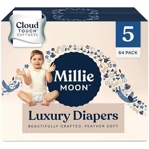 Millie Moon Luxury Diapers (Size-5 and Count-64) Diaper Weight Range: 28 to 39 lbs