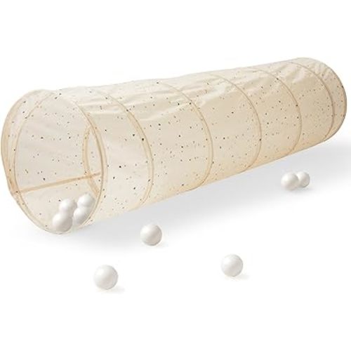 3 Sprouts Kids Play Tunnel - Pop Up Collapsible Tunnels with Recycled Fabric - Fun Crawling Tunnel for Toddler, Baby, Children to Crawl Through, Gross Motor Toy for Indoor Play - Terrazzo Beige