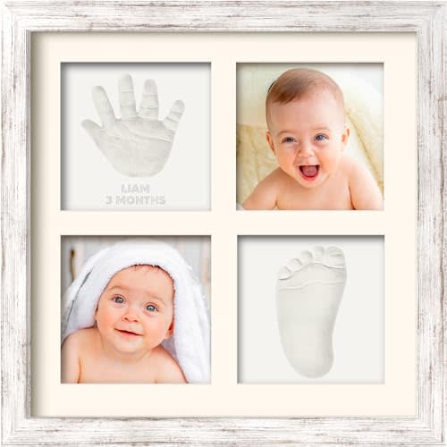KeaBabies Baby Hand and Footprint Kit - Baby Footprint Kit, Clay Handprint Keepsake Frame, Pets Paw, Newborn Collage Picture Frame, Personalized New Mom Gifts for Showers & Registry (Vintage White)
