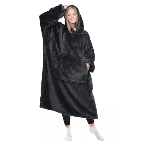 KPBLIS Wearable Blanket Hoodie Gifts for Women and Men, Oversized Hooded Blankets Sweatshirt, Cozy and Warm Fleece Blanket with Sleeves and Giant Pocket for Adults, Dark Gray