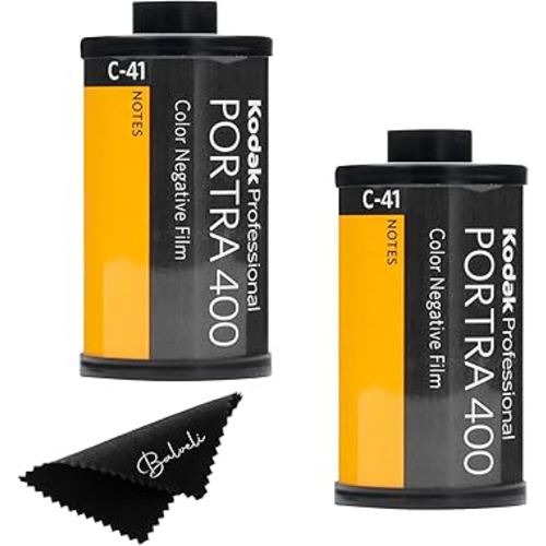 Kodak Portra 400 Film - 2 Pack of 36exp Rolls for 35mm Cameras with balveli Premium Microfiber Cloth