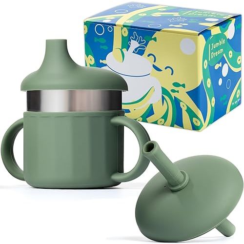 Jumble Dream Baby Sippy Cup, 100% Silicon Training Stainless Steel Kids Cups with Silicon Straw, Toddler Tumbler with Straw Spill Proof | 6 Month Plus Toddler Sippy Cup | BPA Free Baby Cup