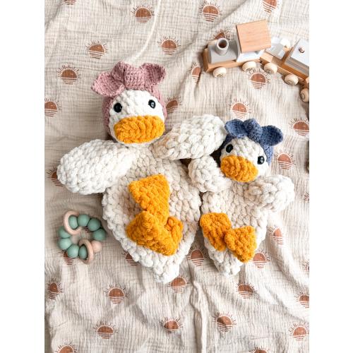 Crochet Duck Snuggler – Baby Security Blanket – Handmade Duck Lovey – Soft Baby Blanket Toy – Stuffed Animal Alternative – Baby Shower Gift