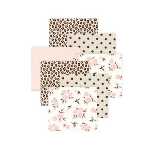 Little Treasure Hudson Baby Girls Cotton Poly Flannel Receiving Blankets Multipack, Pink Neutral Floral, 30x30 Inches